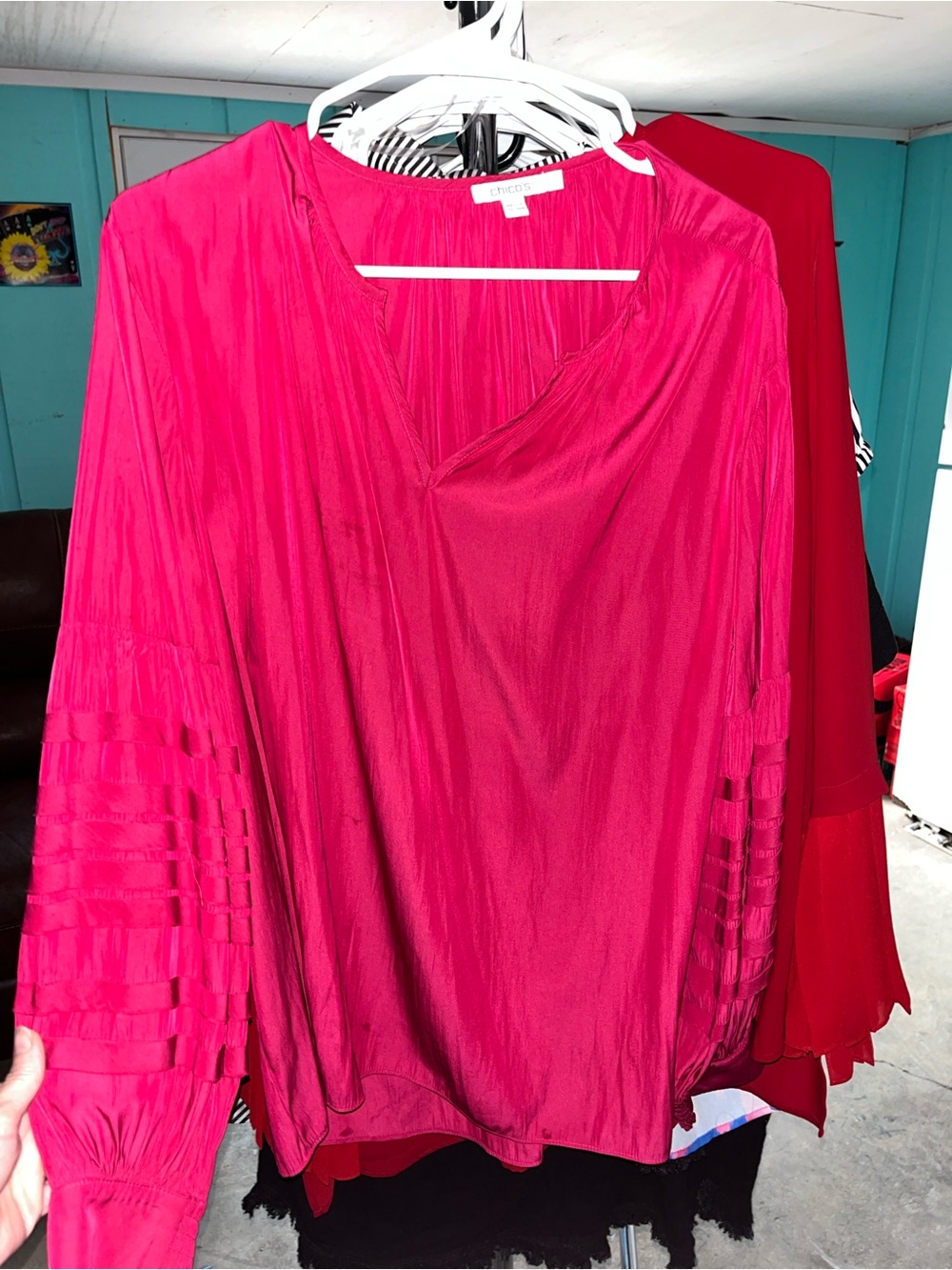 Chico's Hot Pink V-Neck Long-Sleeve Blouse